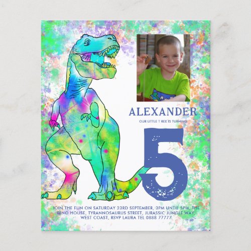 Dinosaur T Rex Birthday Party Photo Budget Flyer