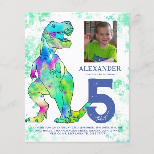 Dinosaur T Rex Birthday Party Photo Budget Flyer