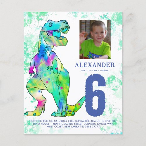 Dinosaur T Rex Birthday Party Photo Budget Flyer