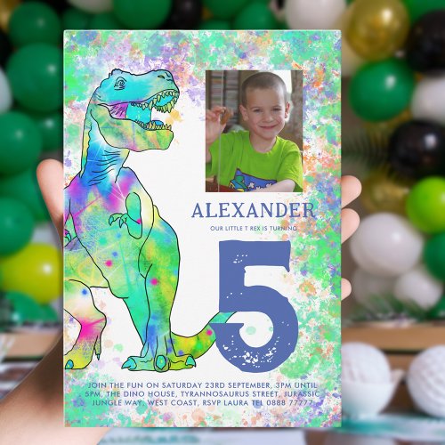 Dinosaur T_Rex Birthday Party Photo Invitation