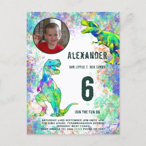 Dinosaur T Rex Birthday Party Photo Invitation Postcard