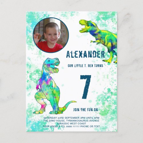 Dinosaur T Rex Birthday Party Photo Invitation Postcard