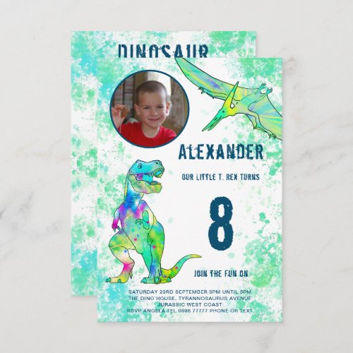 Dinosaur T Rex Birthday Party Photo Modern Invitation