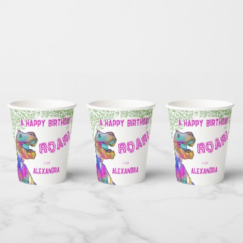 Dinosaur T Rex Birthday Party Pink Paper Cups