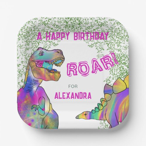 Dinosaur T_Rex Birthday Party Pink Paper Plates