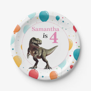 Dinosaur T Rex Birthday Pink Paper Plates