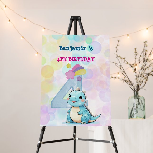 Dinosaur T rex Birthday rainbow Party Welcome  Foam Board (In Situ (Stand))