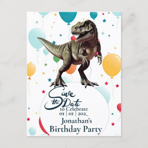 Dinosaur T_rex Birthday Save the date  Postcard