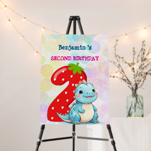 Dinosaur T rex Birthday strawberry Party Welcome  Foam Board