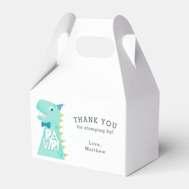 Dinosaur T Rex Birthday Thank You Favor Boxes (Front Side)