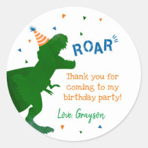 Dinosaur Birthday Party Thank You Stickers Labels for Sweet Cone 1-6DNO 