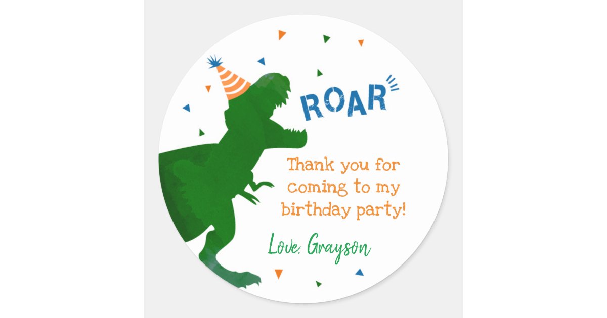 Dinosaur Birthday Thank You Labels, Dinosaur Party Labels