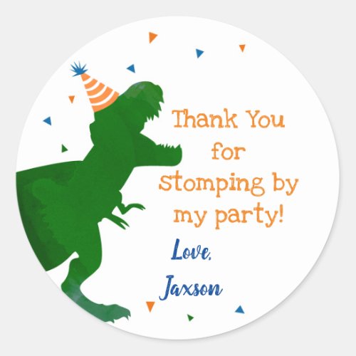 Dinosaur T_rex Birthday Thank You Stickers Labels 