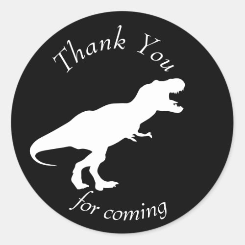 Dinosaur T Rex Black  White Thank You Classic Round Sticker