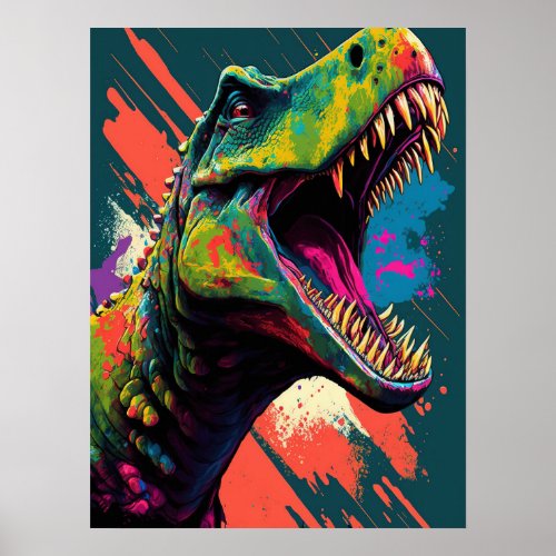 Dinosaur T Rex  Blue Green Jurassic  Poster