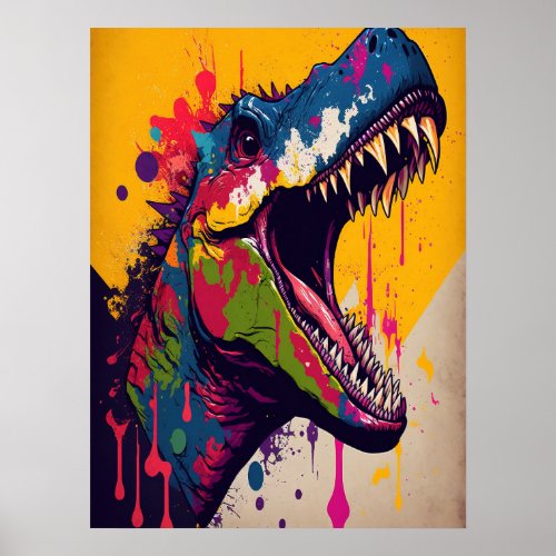 Dinosaur T Rex  Blue Yellow Jurassic  Poster