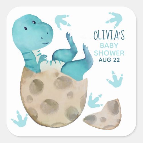 Dinosaur T Rex Boy Baby Shower Square Sticker