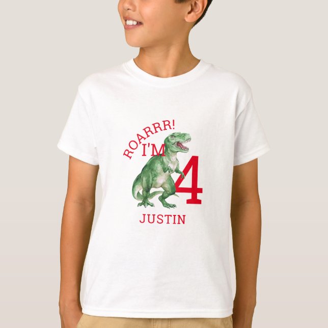 Dinosaur T Rex Boy's 4th Birthday T-Shirt (Front)