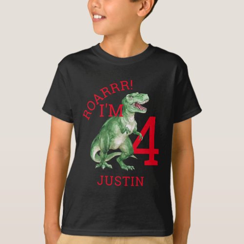 Dinosaur T Rex Boys 4th Birthday T_Shirt