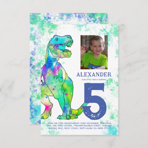 Dinosaur T Rex Boys Birthday Party Photo Invitation