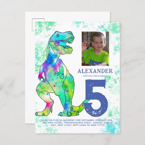 Dinosaur T Rex Boys Birthday Party Photo Invitation Postcard
