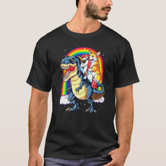 Dinosaur T Rex Boys Girls Rainbow Corgi T-Shirt