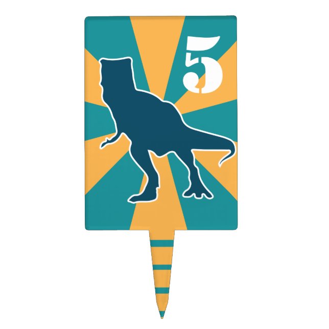 Dinosaur t-rex cartoon birthday boy custom age cake topper (Front)