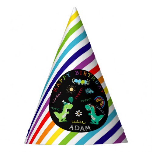 Dinosaur T_rex Chalkboard Rainbow 2nd kid Birthday Party Hat