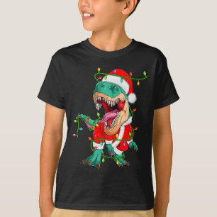 Dinosaur T-rex Christmas Lights Funny Santa Cute A T-Shirt
