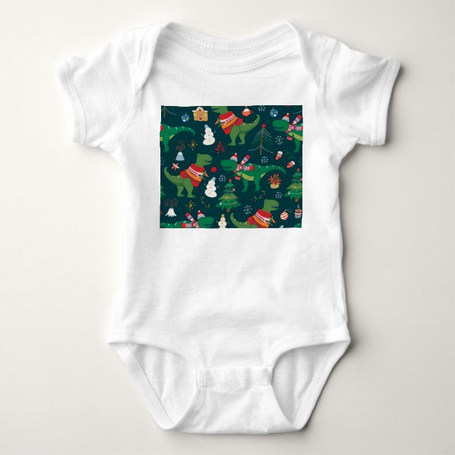 Dinosaur T-Rex: Christmas New Year. Baby Bodysuit (Front)