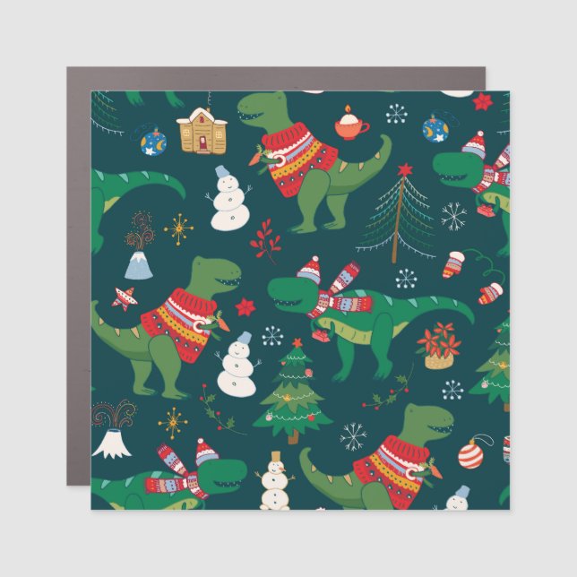 Dinosaur T-Rex: Christmas New Year. Car Magnet (Front)