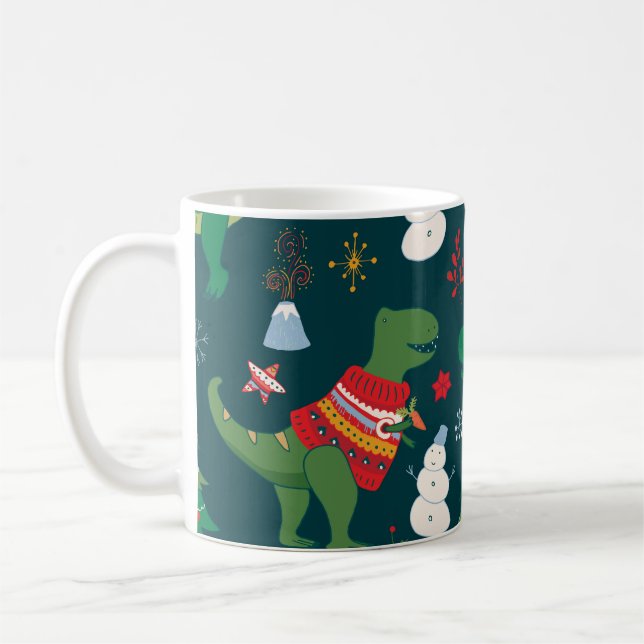 Dinosaur T-Rex: Christmas New Year. Coffee Mug (Left)