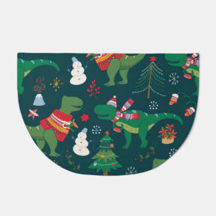Dinosaur T-Rex: Christmas New Year. Doormat