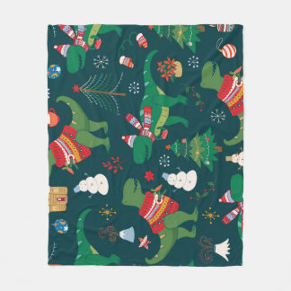 Dinosaur T-Rex: Christmas New Year. Fleece Blanket
