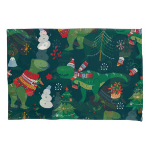 Dinosaur T-Rex: Christmas New Year. Pillow Case