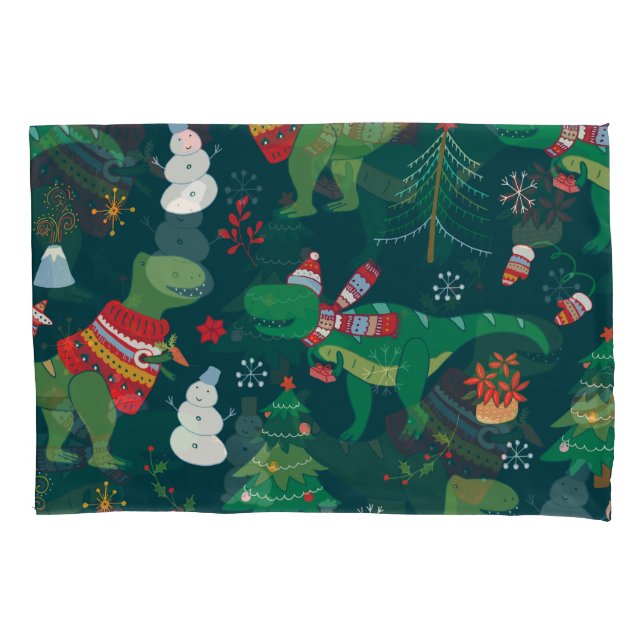 Dinosaur T-Rex: Christmas New Year. Pillow Case (Front)
