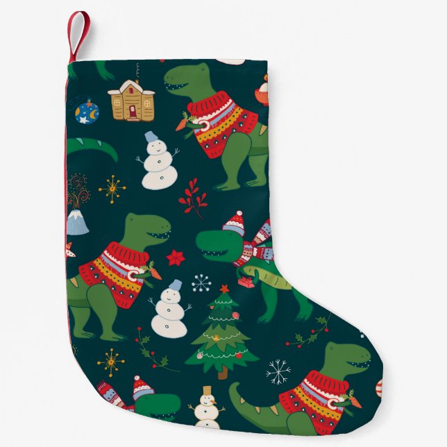 Dinosaur T-Rex: Christmas New Year. Small Christmas Stocking (Front)