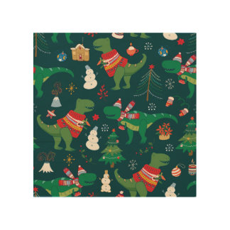 Dinosaur T-Rex: Christmas New Year. Wood Wall Art