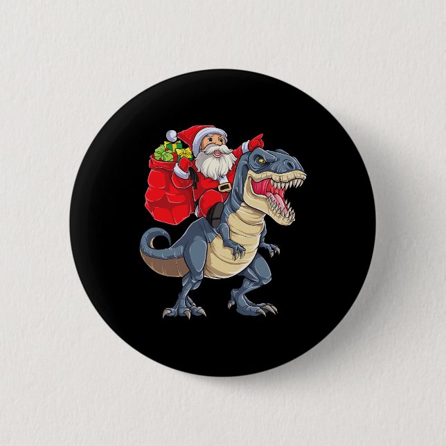 Dinosaur T Rex Christmas Santa Boys Men Girls Xmas Button (Front)