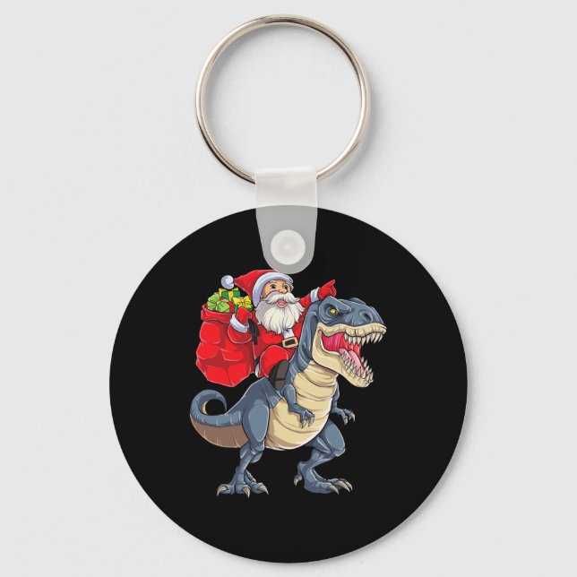 Dinosaur T Rex Christmas Santa Boys Men Girls Xmas Keychain (Front)