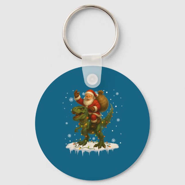Dinosaur T Rex Christmas Santa Boys Men Girls Xmas Keychain (Front)