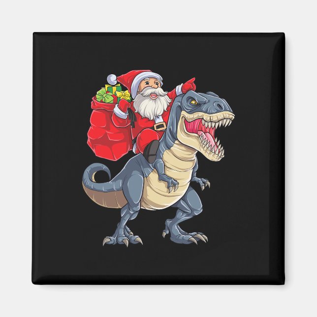 Dinosaur T Rex Christmas Santa Boys Men Girls Xmas Magnet (Front)