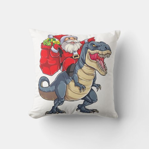 Dinosaur T rex Christmas Santa Boys Men Girls Xmas Throw Pillow