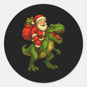 Dinosaur T Rex Christmas Santa Dinosaur Xmas Boys Classic Round Sticker