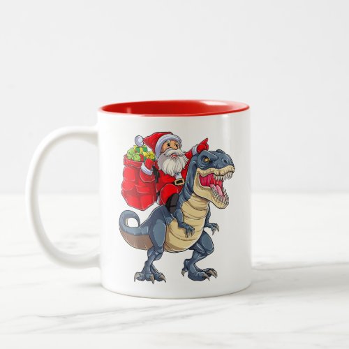 Dinosaur T Rex Christmas Santa Xmas Squad Two_Tone Coffee Mug