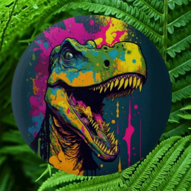 Dinosaur T Rex Colorful Button (Bring your dream party to life with our selection of quality Dinosaur themed party supplies )