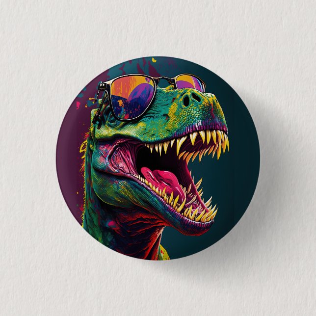 Dinosaur T Rex Colorful Cool Party Button (Front)