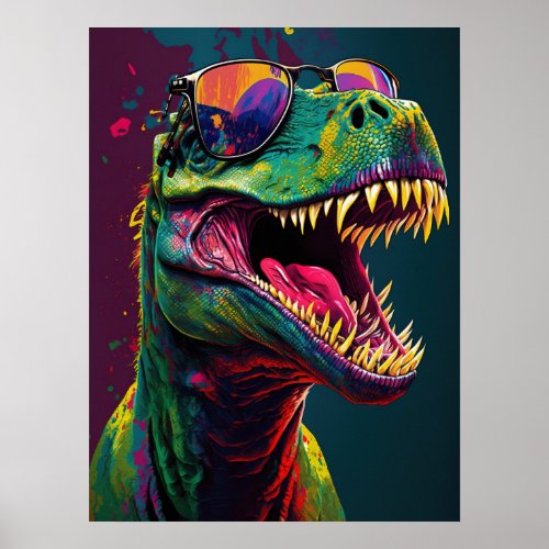 Dinosaur T Rex  Cool Blue Green Jurassic  Poster