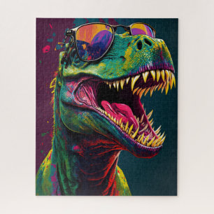 Dinosaur T Rex Cool Blue Green Jurassic Poster Jigsaw Puzzle