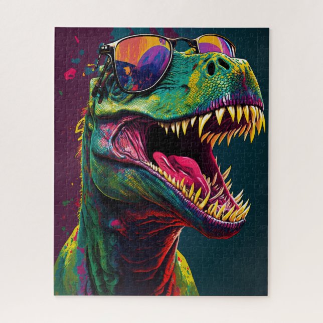 Dinosaur T Rex  Cool Blue Green Jurassic  Poster Jigsaw Puzzle (Vertical)